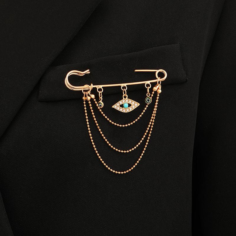 Hypoallergenic Punk Chain Tassel Safety Pin Brooches With Pearl Star Heart Charms For Blazer Suit Jacket Party Daily Wear