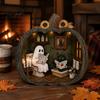Wooden Desktop Shelf Accessory Halloween Ghost Tabletop Ornament, 2D Flat Cute Reading Bathing Fall Harvest Home Decoration Watering Plaque with Stand
