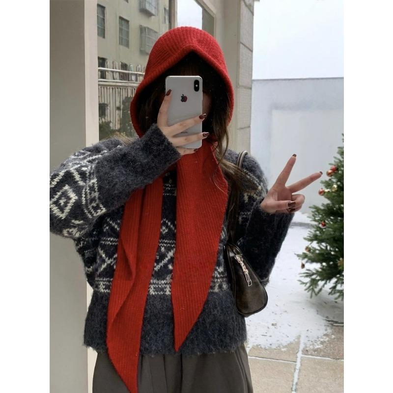 

~ Шапка-балаклава и шарф интегрированные, защита ушей шерстяная вязаная шерстяная шапка женская тепловой артефакт