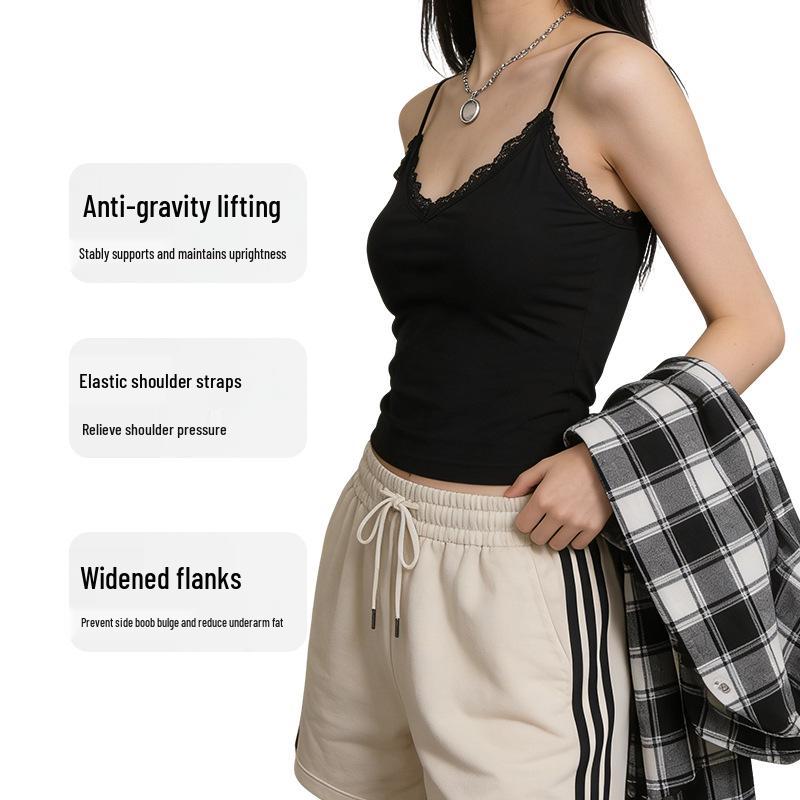 2026 Summer Korean Style Lace Trim Spaghetti Strap Slim Fit Knit Vest