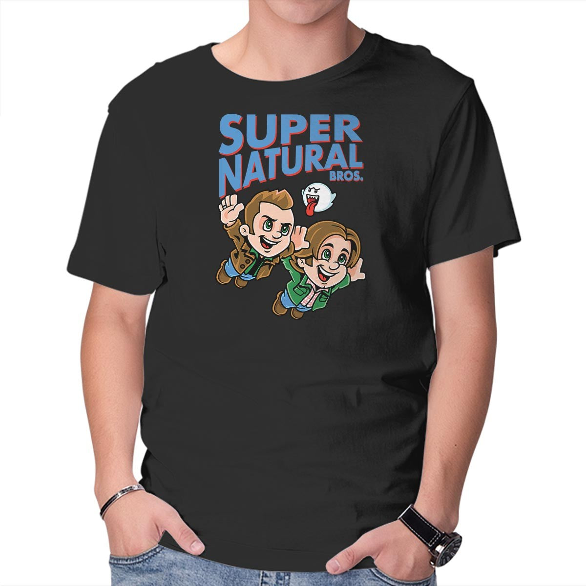 Unisex Crew Neck T-Shirt Super Natural Bros Graphic Short Sleeve Casual Tee L