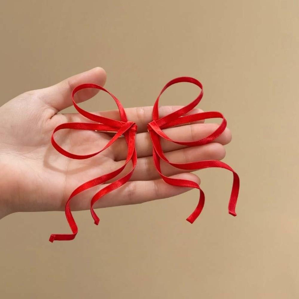 1 Pair Silky Satin Ribbon Bow Barrettes Flowing Side Hair Clip Chinese Bow Hairpins Wedding