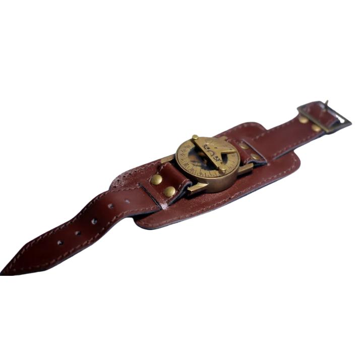 Handgefertigter Messing Kompass Sonnenuhr Armbanduhr Kompass Sonnenuhr Uhr Lederarmband