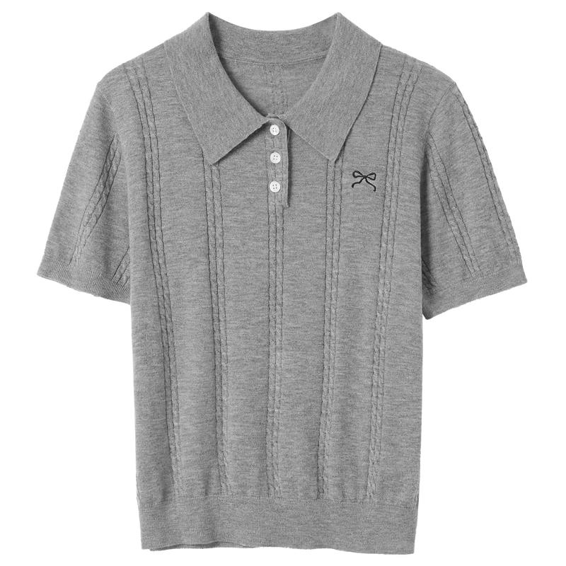 Sancai Women's Plus Size Polo Collar Twisted Knit Shirt