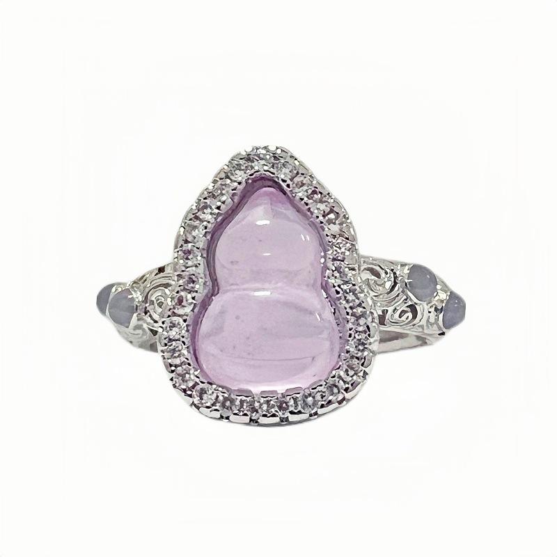 Fashion Full Diamond Zircon Da Mimi Same Open Ring Imitation Chalcedony Gourd Egg Surface Ring Woman