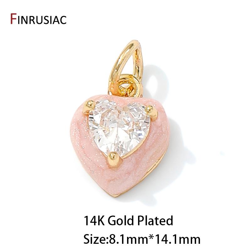 14K Gold Platin Messing Emaille Herz Anhänger Für Schmuckherstellung,Eingefasster Zirkon Anhänger Für DIY Halskette Armband Herstellung Zubehör
