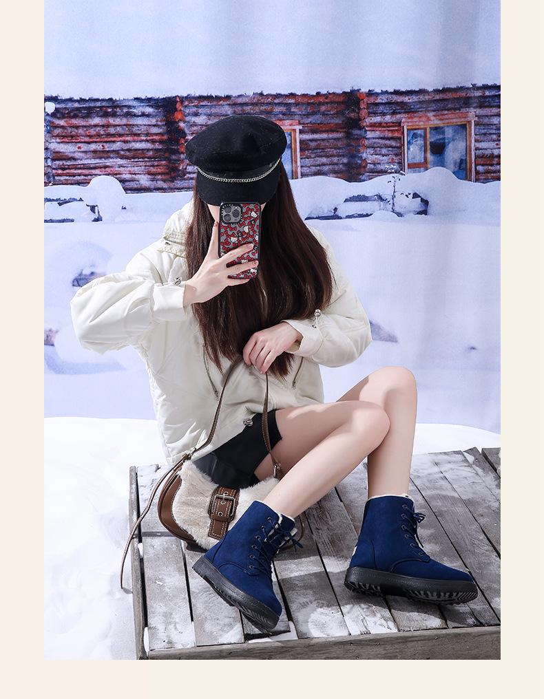Korean Style High-top Snow Boots for Men and Women, Plus Size, with Velvet Lining and Front Lace-up.