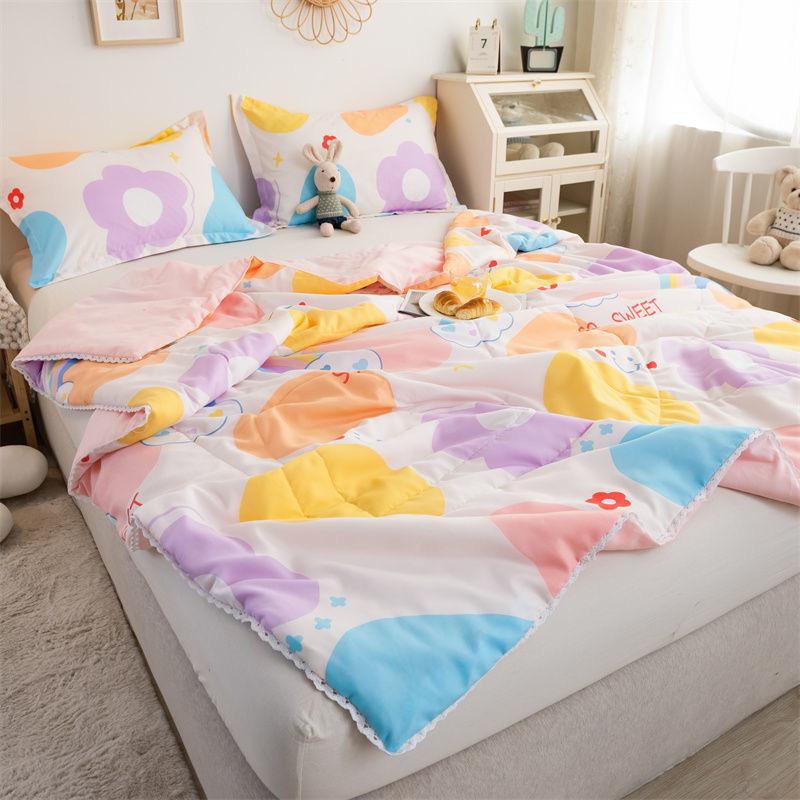 Cuvertură de vară pentru copii, fructe de desene animate, cuvertură colorată, adulți, spălare mecanică, matlasare din dantelă florală, pilote subțiri, pături răcoritoare