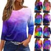 Women's Fashion Casual Round Neck 3/4 Sleeve Loose  Printed T-Shirt Ladies Top