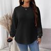 Women Fashion Casual Loose Plaid Solid Long Sleeve Pullover Sweatshirt