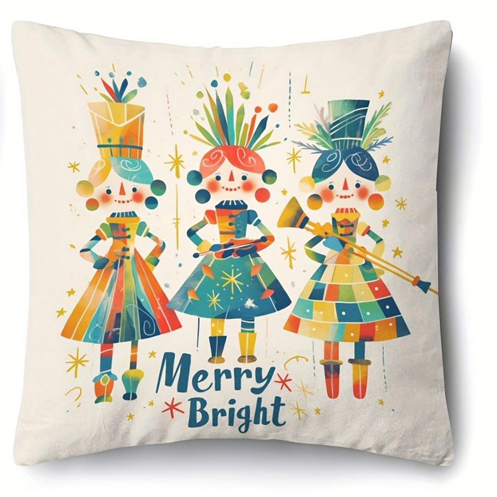Christmas Nutcracker Themed Pillowcases: Merry & Bright Designs Sofa Bed Cushion Cover, New Year Home Decoration