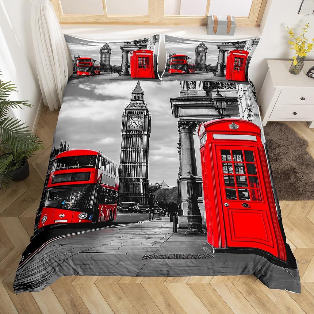 Modern City Duvet Cover Sets For Kids Boys Girls Queen Lightweight Quilt Covers Bedroom Decor Building Bedding Sets No Comforter