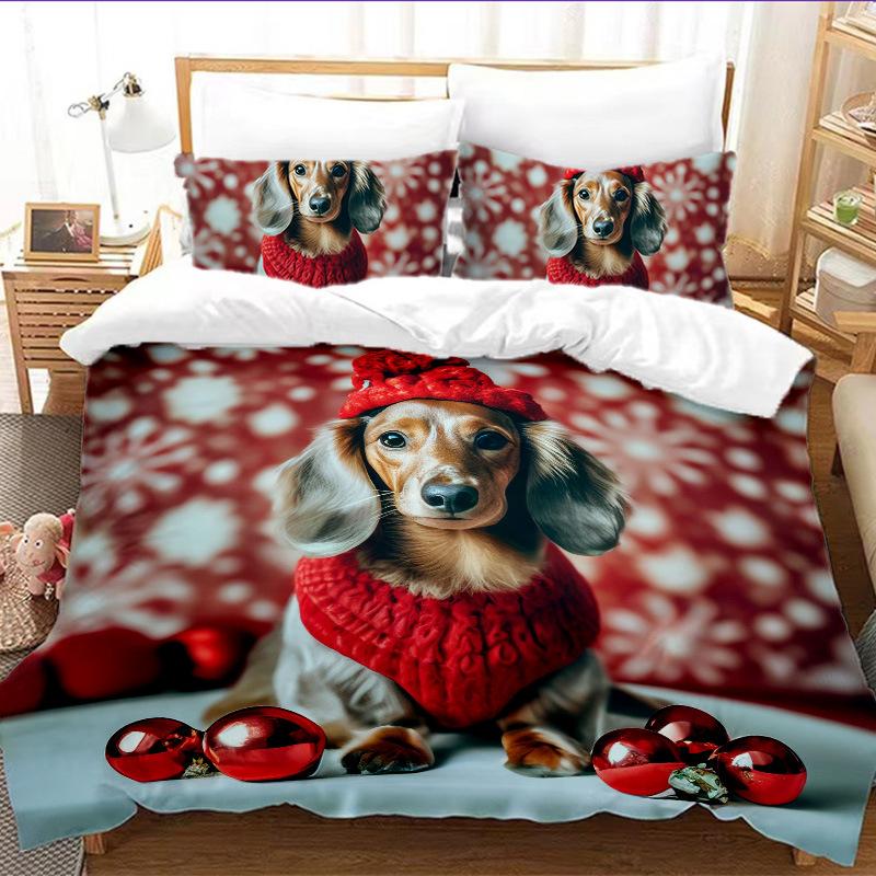 Quilt Cover 3D Digital Printing Three-Piece Set Home Textile Snow Cute Pet Tk Bedding