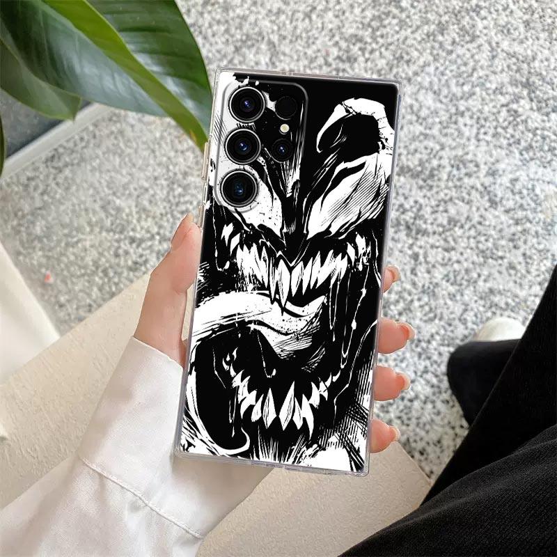 Marvel Venom Black Art Transparent S26 Case For Samsung Galaxy S26 S25 Ultra S24 S22 S26 Plus S20 S23 S21 S25 FE 5G Clear Cover