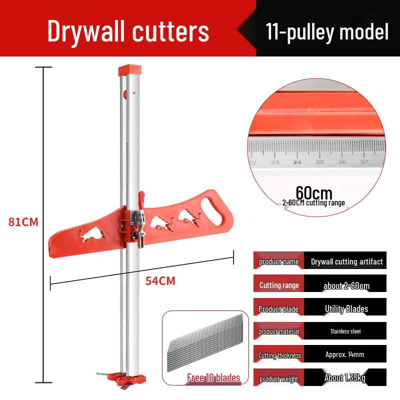 Multi-Functional Gypsum Board Cutter with Folding Handle and Dust-Free Stainless Steel Blade