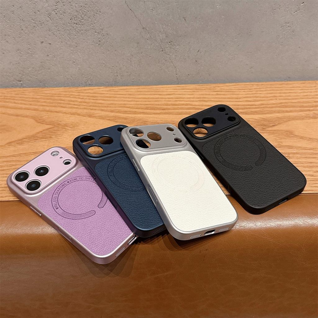 For iPhone 17 Pro Magnetic Back Cover Precise Cutouts Textured PU Leather Coated TPU + PC Protective Phone Case Compatible with MagSafe