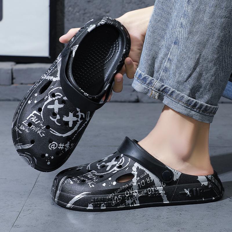 

Hole shoes men s summer wear non-slip new beach driving bag head half slippers men s sandals 44-45 [one size smaller]