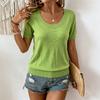 Women’s Knit Short Sleeve Top Lightweight Loose Fit Casual Crew Neck Pullover Soft Summer Shirt Blouse
