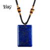 Rectangle Faux Gemstone Necklace Natural Crystal Pendant Necklace, Healing Energy Stone with Adjustable Adults Braided Rope, Polished Fake Jewelry for