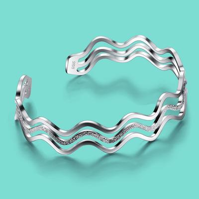 Creative Women's 925 Silver Bracelet Genuine Wave Shape Bangle Open Design Free Adjustment Original Silver Jewelry Gift