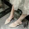 Pointed Head Bag Head Medium Heel Thick Heel Cool Slippers Half Drag Sandals Women's Summer 20 New Cloth Outer Wear