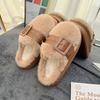 Fashion 2025 Autumn Winter Fashion Buckle Strap Slippers Home Cotton Shoes Women Indoor Fluffy Plush Warm Platform House Slippers