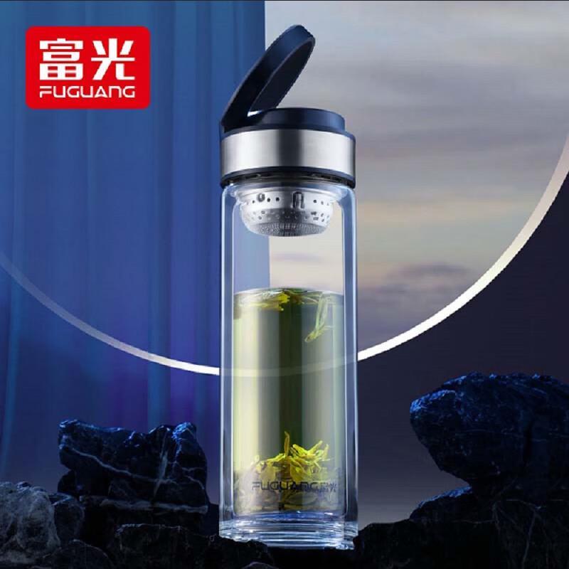FUGUANG Double-Layer Glass Water Bottle with Lid and Filter