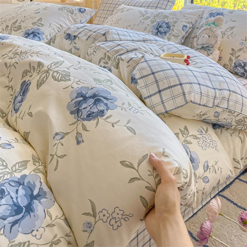 Bedding Four-piece Set, Cotton Pure Cotton Floral Quilt Cover, Bed Sheet Dormitory Three-piece Set