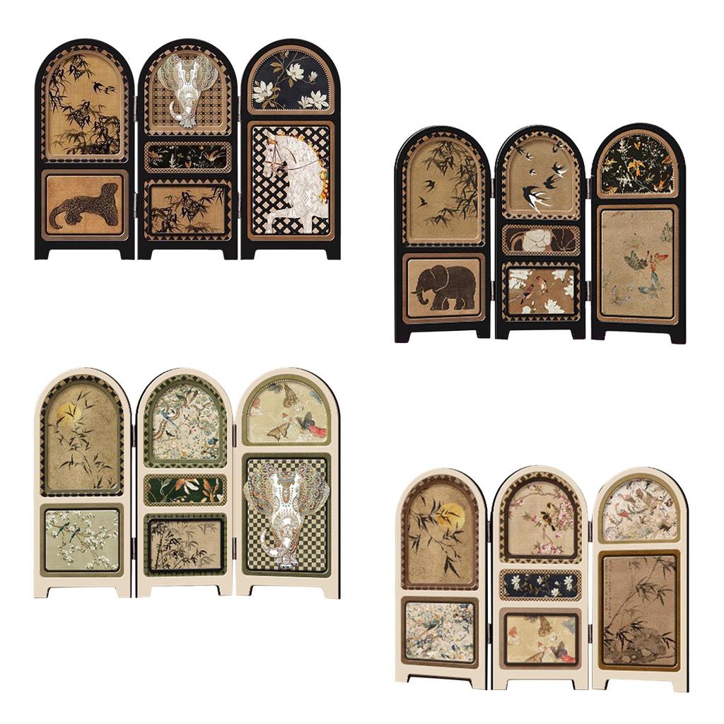 Chinese Design Screen Decoration Collectible Crafts Desk Partition 3 Panel Divider for Office Fireplace Countertop Dining Room