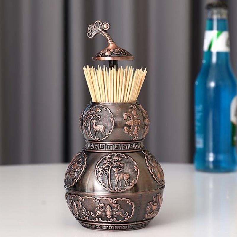 Automatic Push-type Toothpick Box Retro Alloy Toothpick Holder Beer Bottle Opener Desktop Organizer Party Decoration Unique Gift