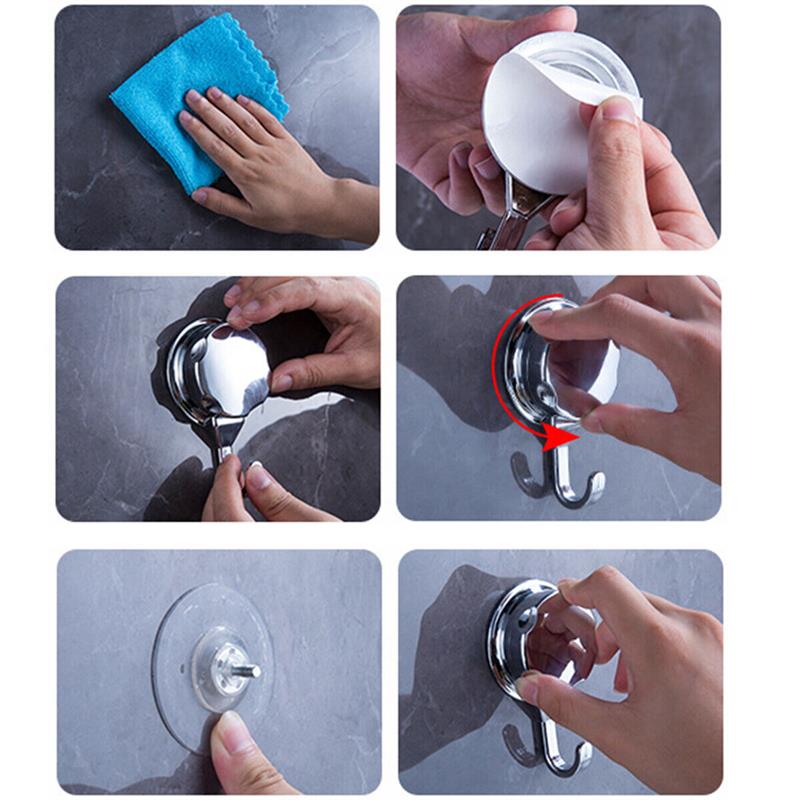 1/2X Removeable Vacuum Suction Cup Hooks Robe Towel Holder Hook Bathroom Kitchen