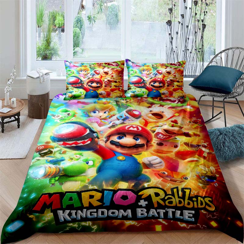 3D printed Super Mario World bedding set, a three-piece set including a printed duvet cover and pillowcases, available in adult