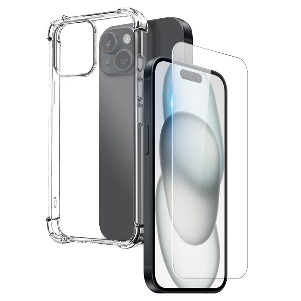 

NORTHJO For iPhone 15 Clear Phone Case Four Corner Shockproof TPU Cover with Tempered Glass As Shown A
