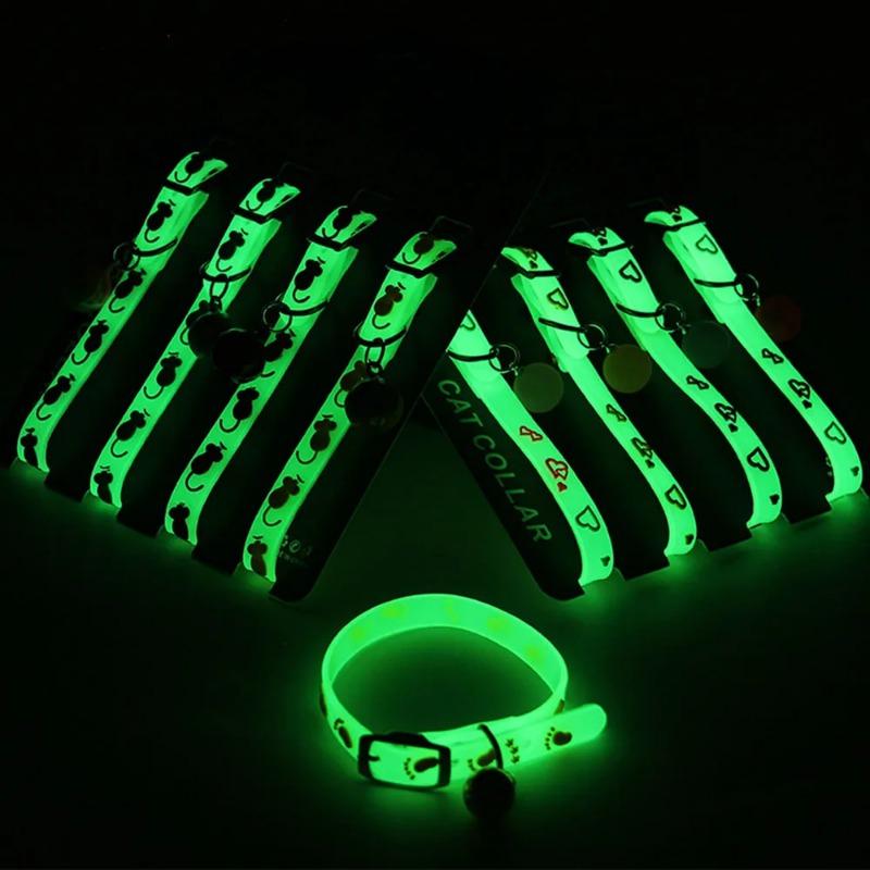 Luminous Cat Necklace Glowing Small Dog Cat Collar Anti-loss Fluorescent Bpa-free Silicone Cat Bell Collar Neck Ring Pet Cat Accessories