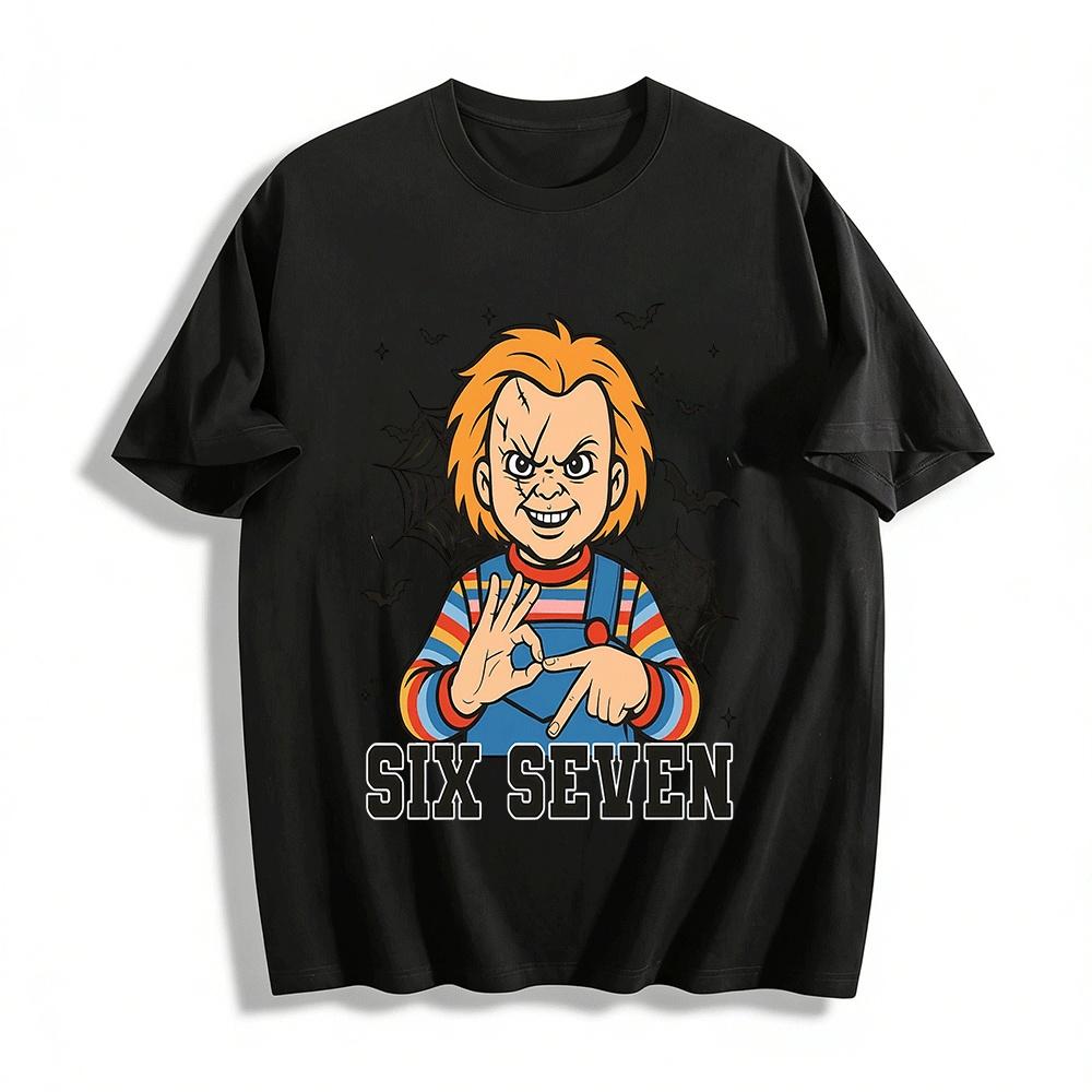 Horror Chucky Themed Six Seven Gesture Print Top Pure cotton T-shirt XXS