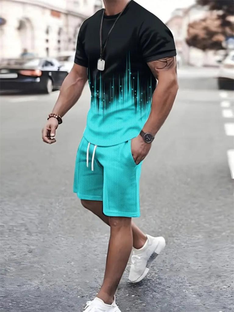 New Fashion Texture 3D Printed Suit Men's Oversized Clothing Short Sleeve Shorts Men's Sportswear Summer Men's Casual Suit