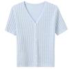 Sancai Lyocell Blend V-Neck Short Sleeve Knit Cardigan
