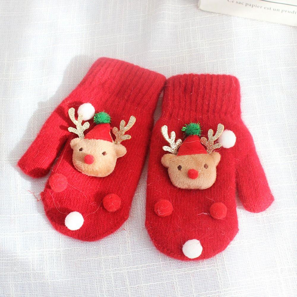 Bell Snowman Christmas Kids Mittens Full Fingers Gloves Women Knitted Gloves Santa Claus Printed