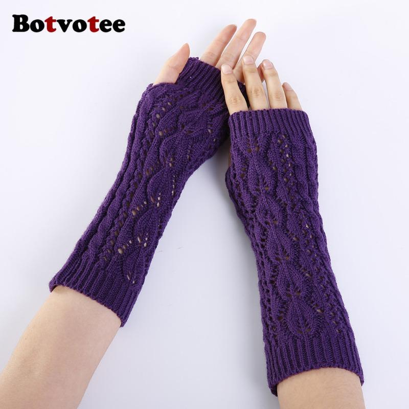 Botvotee Arm Warmers Y2k Accessories Hollow-out Sleeve Holder Winter Keep Warm Knit Accessories Fingerless Gloves Wrist Warmers
