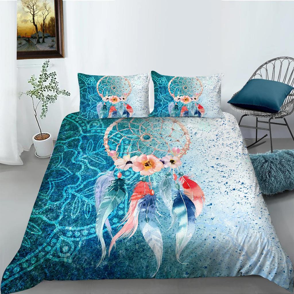 Colorful Dream Catcher Fish And Feather Dreamlike Duvet Cover Boho Polyester Quilt Cover For Girls Women For Bedroom Decorations