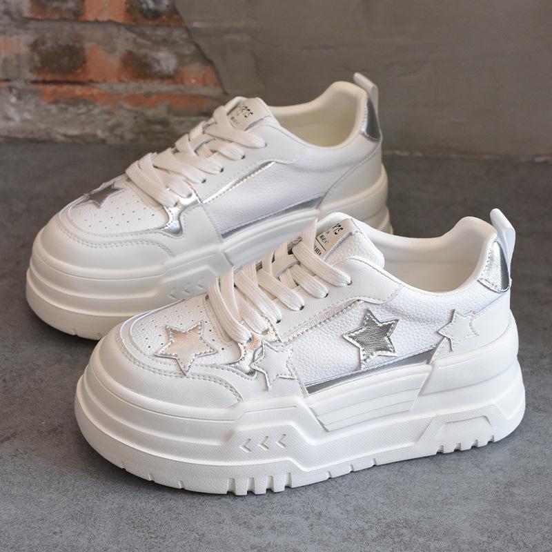 Small Height Increase Thick-soled Soft Leather Female New Student Comfortable Versatile Star Non-slip Board Shoes