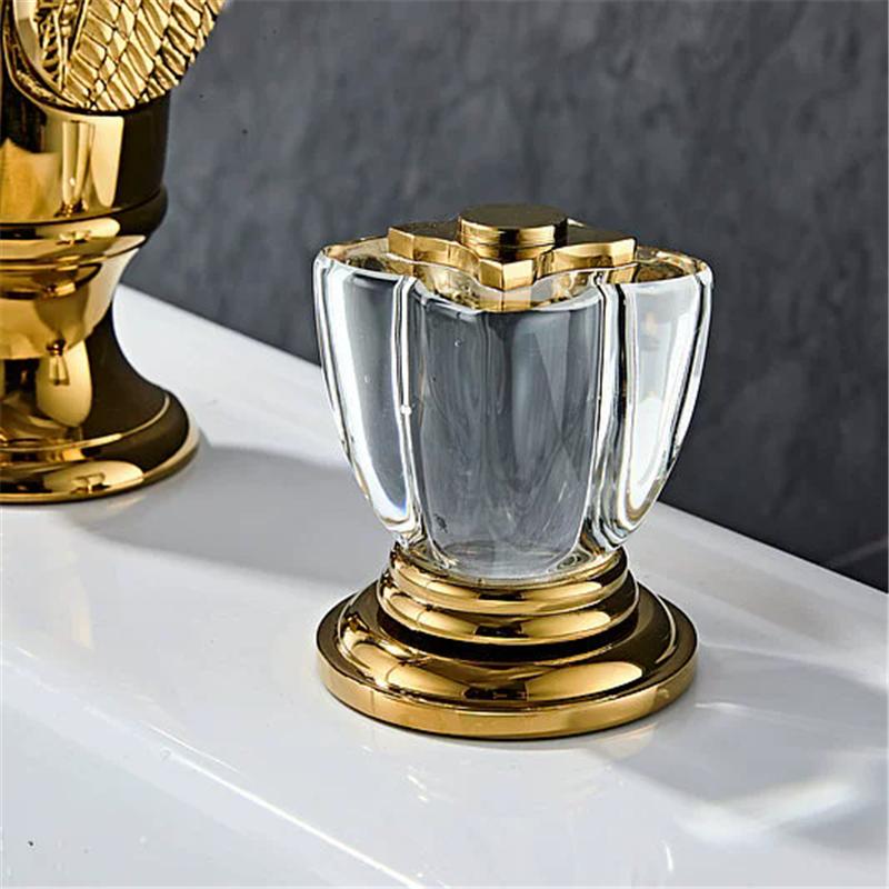 Tuqiu Gold Bathroom Faucet Widespread Brass and Crystal Basin Faucet Tap Luxury Basin Mixer Hot And Cold Shower Room Sink Faucet