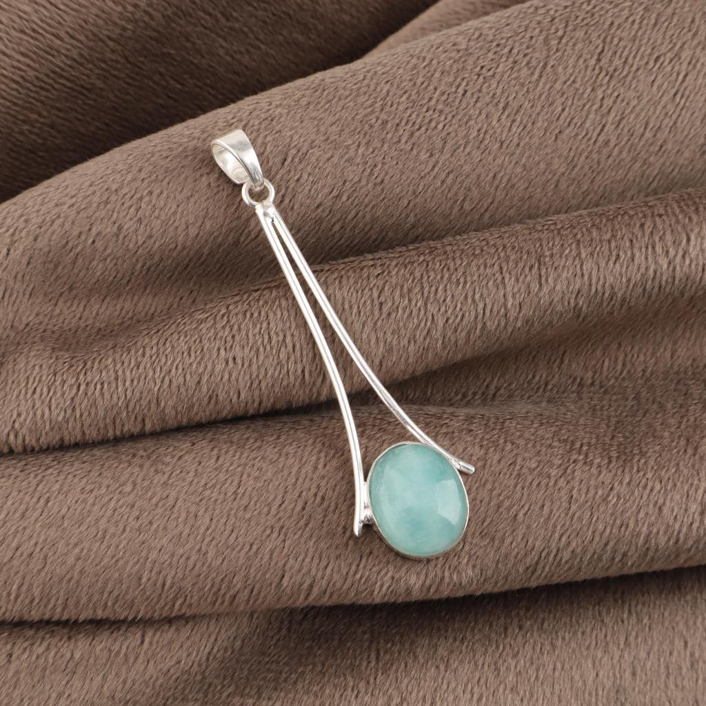 Natural Amazonite Gemstone 925 Sterling Silver Handmade Jewelry Designer Pendant 1.79" PP-69-28