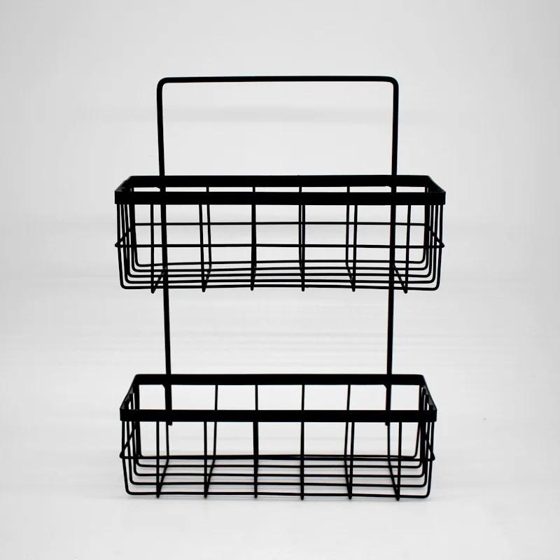 Wall Mounted Iron Storage Basket Kitchen Double-layer Rack Bathroom Toiletries Organizer Shelf