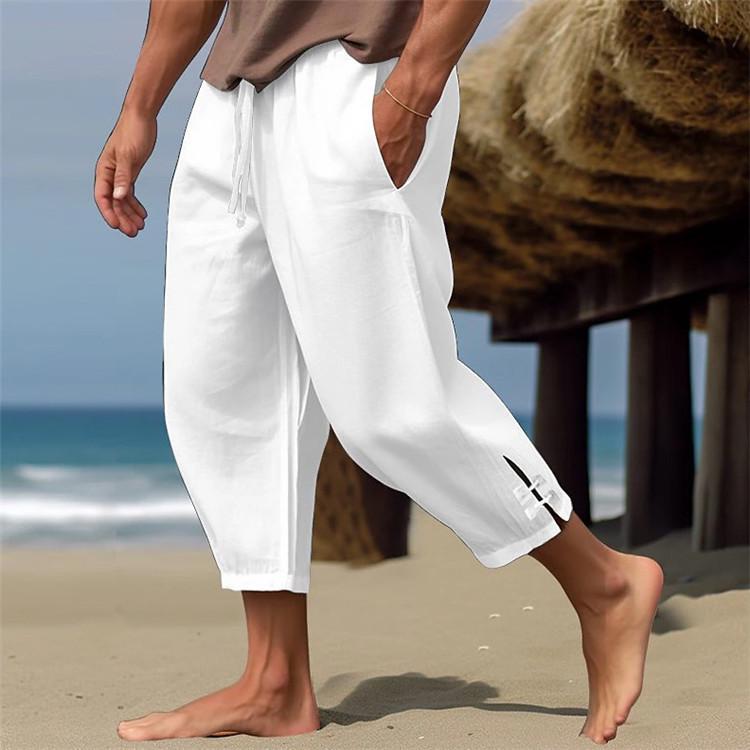 2025 Men's Casual Summer Cotton Linen Drawstring Capri Pants