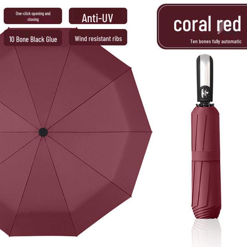24-Rib Automatic Folding Umbrella: Men's Sun & Rain Protection with High-End Feel In Black