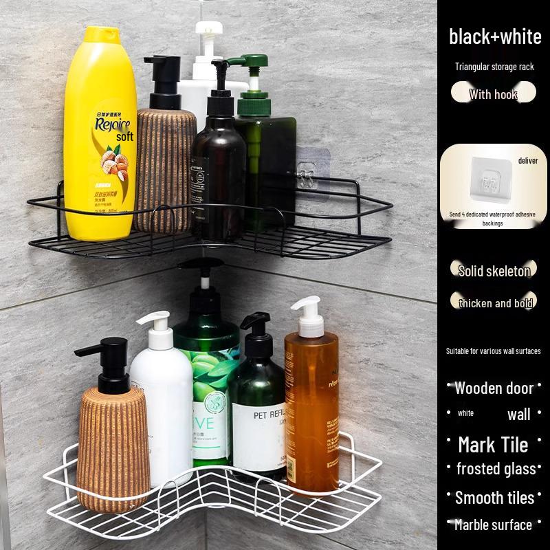 No-Drill Corner Bathroom Storage Shelf - Wall-Mounted Vanity Organizer Rack