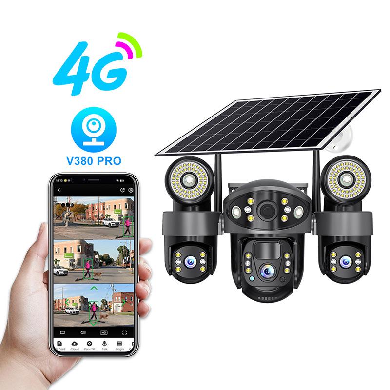 

V380Pro Solar-Powered 4G WiFi Camera with Triple Lens and Screen for Rural Courtyards WiFi Version