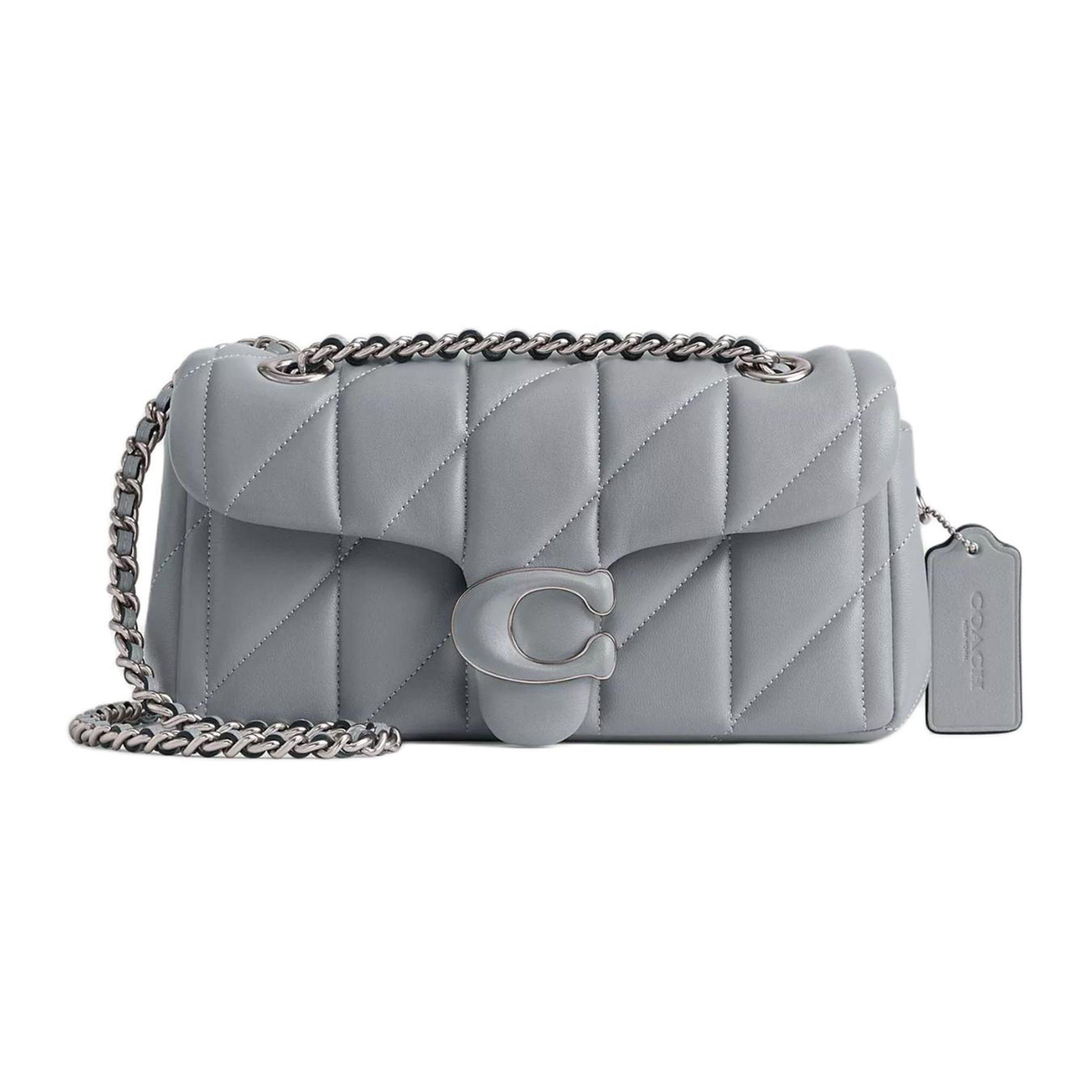 Coach Women's Gray/Blue Tabby 20 Logo Jacquard Quilted Flap Napa Leather Shoulder Bag Handbags Cp145-Lhn19