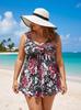 Europejski i Amerykański Dwuczęściowy Tankini Plus Size Czarno-Biały z Spódniczką Kąpielową i Majtkami z Nadrukiem dla Kobiet